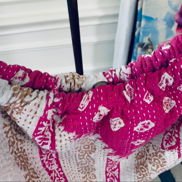 SARI-BARI BOHO PATCHWORK BEACH TOTE BAG BRUSHED COTTON OVERSIZED BAMBOO HANDLE - Picture 12 of 16